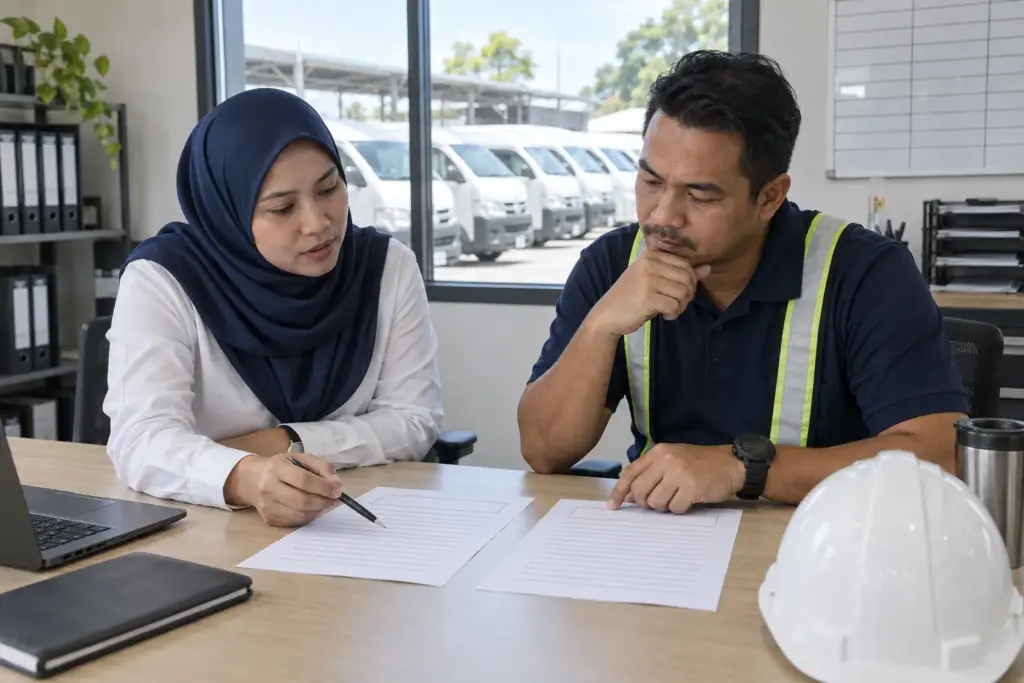 Fleet operations staff comparing defensive driving training proposals