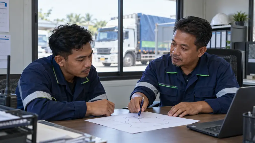 Fleet supervisor and driver discussing a specific coaching follow-up action